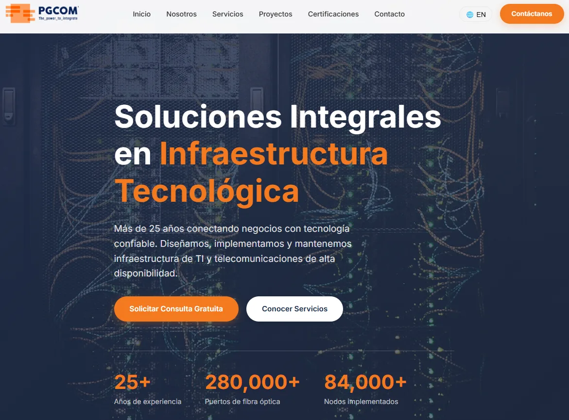 Presupuesto de proyecto de PGCOM en el módulo de Control de Proyectos, con partidas de fibra óptica y cableado estructurado